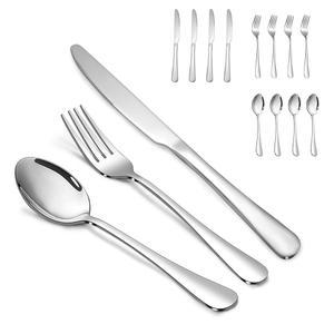 실버웨어 세트, SANTUO 스테인리스 나이프 스푼 포크 세트 가정, 주방 및 레스토랑, 미러 폴리싱 식기세척기 안전(12개-실버웨어 세트)