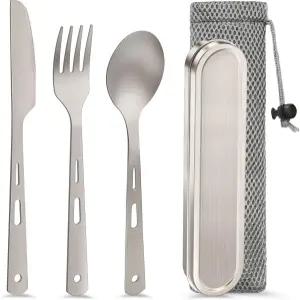 케이스 포함 주미즈 퓨어 티타늄 여행 도구 초경량 Ti 휴대용 챔핑 필수 식기 세트 나이프 포크 스푼