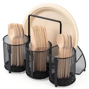 ZZDWLDHA 금속 식기 캐디 실버웨어 홀더, 종이 접시 홀더 용기, 정리함 플랫웨어 보관 바구니 파티 캠핑 피크닉 뷔페 RV BBQ 농가 주방 조리대