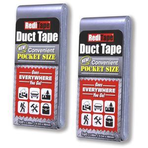 레디테이프 여행용 사이즈 포켓 덕트 테이프 2팩 u2013 컴팩트 플랫 소형 미니 롤 - 캠핑 비상 장비 EDC DIY 공예품 수리용 팩당 1.88인치 x 5야드 (트윈 실버)