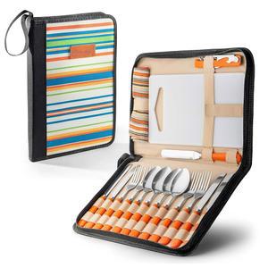 캠핑 실버웨어 키트 식기 정리 도구 피크닉 세트 12피스 엉망 - 스테인리스 스틸 스푼 버터 & 톱니 나이프 와인 오프너 포크 냅킨 하이킹 캠프 키친 바비큐 u2019s (4인용 20피스 세트)