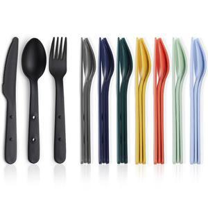 키라톤 여행 도구 세트 8인용, 재사용 가능한 플라스틱 숟가락 포크 나이프를 함께 사용하여 휴대 및 공간 절약 디자인 여행, 피크닉, 캠핑, 직장, 도시락을 위한 식기류 실버웨어를 구매하세요