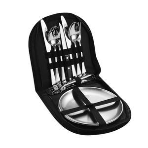 야외 캠핑 실버웨어 세트 식기 정리함 피크닉 스테인리스 스틸 포크, 숟가락, 나이프, 젓가락, 음식 홀더, 접시 - 휴대용 가방, 크리스마스 선물