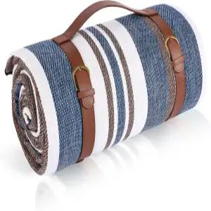 티미록 스트라이프 피크닉 담요 80인치 x 초대형 방수 및 접이식 비치 캠핑 여행 공원 잔디 파티오를 위한