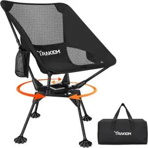 트라키움 360° 회전 접이식 캠핑 의자 야외 캠프용 소형 및 휴대용 여행 해변 피크닉 스포츠 낚시 지원을