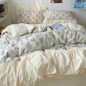 공주 소프트 코튼 이불커버 플라워 침대스커트 4종세트