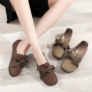 여성 빈티지 에스닉 사계절 리얼 소가죽 화 가죽 춘추 라운드 스트랩 토오픈 단 플랫 패피3