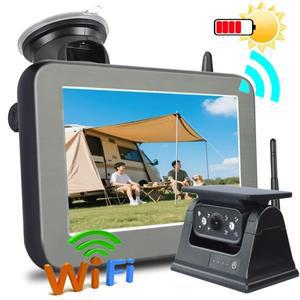 호환 WIFI 무선 후방 카메라 태양광 에너지 자석 후진 AHD 5인치 모니터 포함 캠핑카 트럭 트레일러용