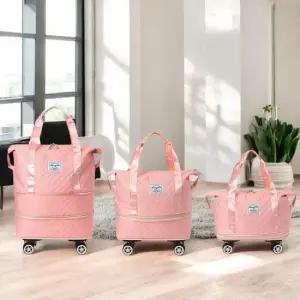 아이러빗 2단 확장 보스턴백 핑크 바퀴 보조 여행가방 2단확장보스턴백 2단확장여행가방