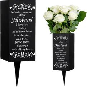 위비디 남편 묘지 꽃병 장식과 스파이크 금속 기억 표지판 장례식 아버지의 날 기념일 장식 1개(3x8인치)