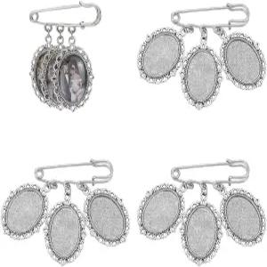 유니크래프탈 4Pcs 스테인리스 결혼 부케 기념 사진 참 DIY 타원형 원형 핀 브로치 제작 키트 신부 신랑의
