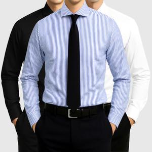 [95-120] 남성 와이드 카라 셔츠 스판 긴팔 남자 와이셔츠 정장 드레스 셔츠 무지 스트라이프 빅사이즈