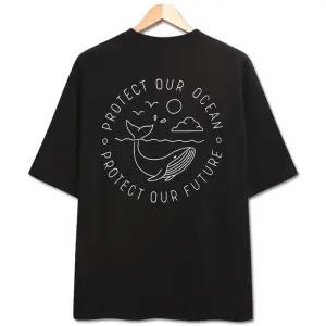 오션 고래 프린팅 오버핏 반팔티 (HS003)