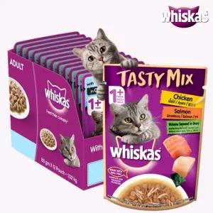 위스카스 파우치 테이스티믹스 닭고기 연어(70g)×28개