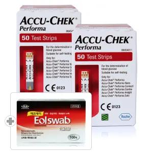 아큐첵 퍼포마 당뇨 검사 혈당 시험지 측정지 2박스 100매+솜 100매
