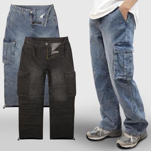 남자 와이드 청바지 중청 흑청 통 카고 데님 팬츠 남성 블랙진 청통바지 편한 빅사이즈 28~36