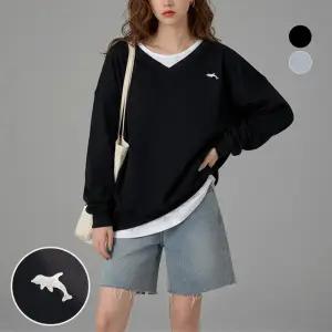 [국내자체제작] 돌핀자수 브이넥 맨투맨