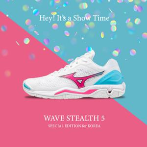 미즈노 웨이브 스텔스 5 X1GA180060 화이트핑크민트 남여공용 배드민턴화
