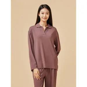 [하프클럽/자주]버건디 여 코튼 모달 스트레치 파자마 티셔츠 J202301005