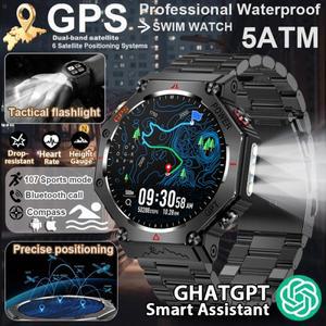 새로운 ChatGPT AI 보조 스마트 시계 5ATM 방수 GPS 내장 듀얼 밴드 나침반 군사 스포츠 Smartwatch 남성