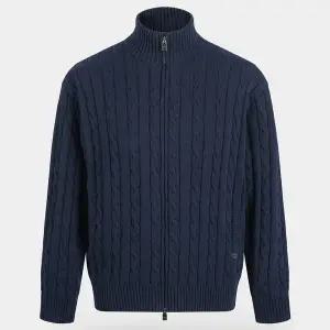 [비르반테]워셔블 코튼 케이블 투웨이 니트 집업 - 다크 네이비