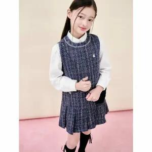 [BEANPOLE KIDS] [러블리 빙키 걸즈] 클래식 베스트형 트위드 원피스퍼 가방 세트  네이비 (BI5X71G01R)