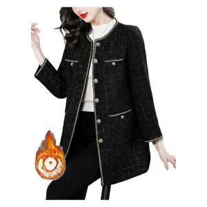 중년 여성 트위드자켓 엄마 코트 봄 가을 루즈핏 미디 기장 노카라 배색 빅사이즈 겨울 재킷