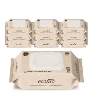 에코닉 브라운 60gsm 엠보싱 플러스 레이온100% 생분해원단 아기물티슈 80매