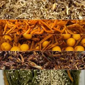 BEST 밑반찬 5종류 세트 고추장진미채 + 미역줄기볶음 + 소고기메추리알장조림 + 지리 아몬드멸치볶음 + 양념멸치조림