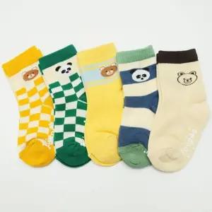 (색상:혼합컬러 | 사이즈:4호)유아 아동 양말 체크베어 5족세트 패션 키즈 어린이 주니어 남아 여아 요일