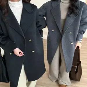 어반 더블버튼 베이직 디자인 여성 양모 울 롱 코트