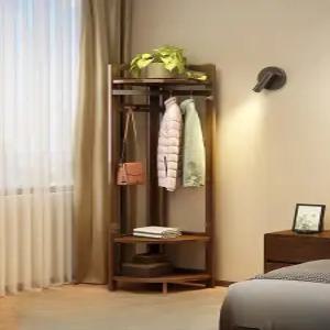 원목 코너 행거 공간활용 엔틱 스탠드 침실 옷걸이 원룸