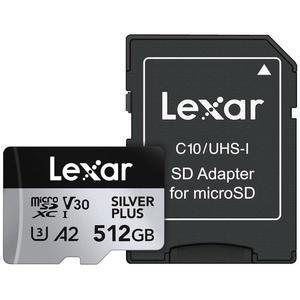 비디오그래퍼, 게이머를 위한 Lexar 512GB 프로페셔널 실버 플러스 마이크로 SD 카드, UHS-I, C10, U3, V30, 풀 HD 및 4K, 최대 205/150MB/s 마이크로SDXC 메모리 카드(LMSS 512G-BNANU)