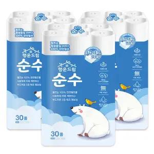 행운드림 순수 3겹 18m 30롤 x 3팩 부드러운 100 천연펄프 무형광 비데겸용 두루마리 화장지 휴지