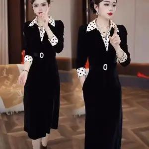 JSRLYQ056 빅 사이즈 벨트 레이어드 정장오피스룩 하객 겨울 벨벳원피스