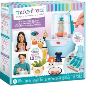 메이크 잇 리얼 미니 도자기 스튜디오 - 지저분하지 않은 에어 드라이 클레이가 포함된 26피스 DIY 키트