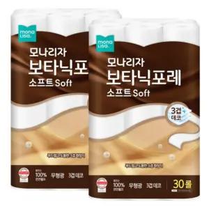 모나리자 롤화장지 천연펄프 보타닉포레 소프트 30M 30롤 2팩 총60롤