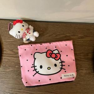HK 키티 핑크 메이크업 가방 귀여운 애니메이션 캐릭터 캔버스 여행용 수납 대형 동전 지갑 휴대용 최고의