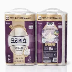 크리넥스 3겹 수프림소프트 와이드 화장지 30m, 24개입, 2개