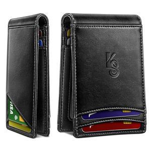 케미산트 남성 지갑, 가죽 지갑 슬림 프론트 포켓 카드 홀더 머니 클립 11장-마그네틱 클로저