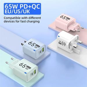 65W 고속 충전기 2포트 PD USB C타입 퀵차지 3.0 EU/US/UK 플러그 어댑터 (아이폰, 샤오미, 삼성, 화웨이 휴대폰용)