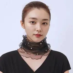 미니목주름스카프 진주 망사 넥워머 목주름 가리개 스카프 LM-0486