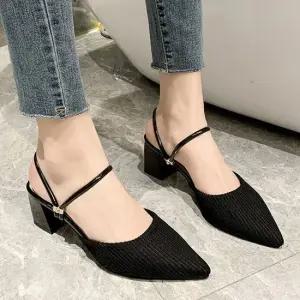 큐빅장식 얇은 스트랩 구두 샌들 직장인 오피스 슈즈 슬리퍼구두 여름외출화 뮬힐