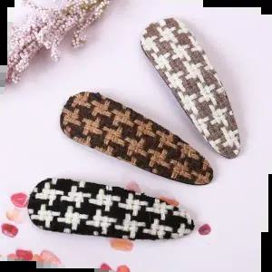 체크무늬 니트 똑딱핀 헤어핀 머리핀