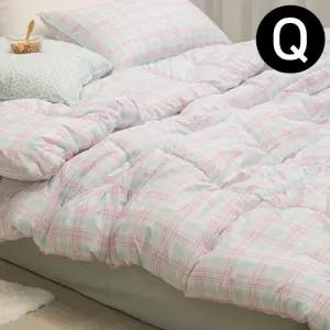 해피니 슈가체크 리버서블 소프트마이크로 차렵이불 퀸 Q (민트핑크)