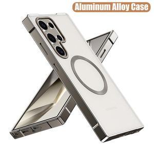 삼성 갤럭시 S25 울트라 S24 울트라용 패션 알루미늄 메탈 케이스, 마그네틱 낙하 지원 강력한 방지 충전 커버,