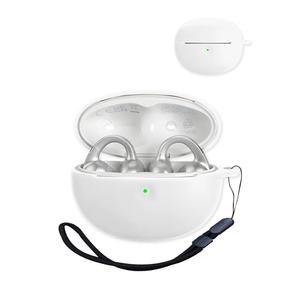 Baseus Bowie MC1 Pro 트루 노이즈 캔슬링 이어폰과 호환되며, 프리미엄 실리콘 충격 방지 스킨 터치 충전 포트에 접근 가능하며, 전면 LED는 랜야드, 화이트 색상으로 표시됩니다.