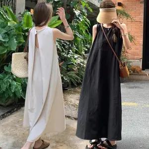 여성 뒷트임 포인트 A라인 롱 원피스 URK305 맥시롱