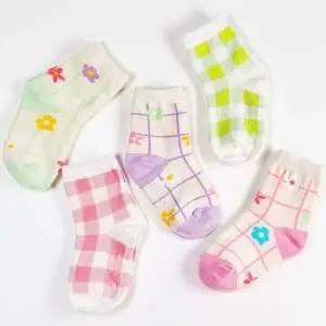 파스텔 플라워 디자인 여자 아이 양말 5족 어린이집