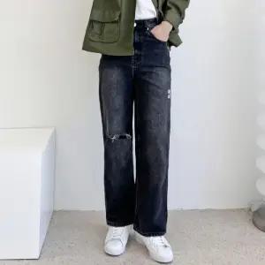 남자 빅사이즈 캐주얼 와이드 레그 찢청 데님 팬츠
